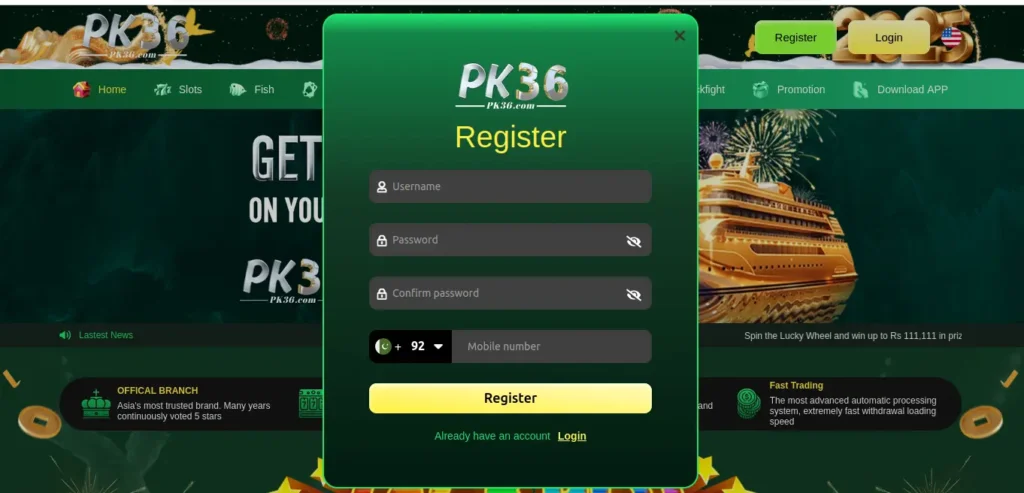 Sign-Up & Login with PK36 Game screenshot